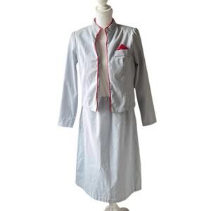 Vintage 80s Union Made Blue White Red Seersucker Dresss with Jacket Size 8